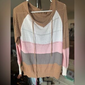 Colorblock Knit Sweater - Brown, Pink, Gray, White